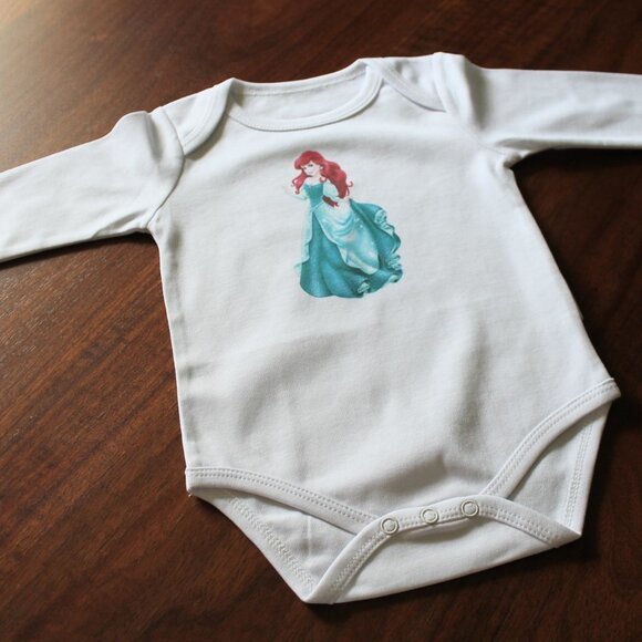 Onesie Disney Ariel Little Mermaid baby girl long sleeve 100% cotton white new - Picture 3 of 13